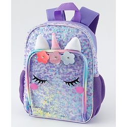 Babyhug Free Size Fashion Backpacks With Unicorn Sequins Design - Light Blue