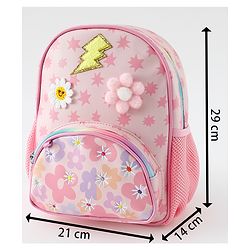 Babyhug Free Size Fashion Backpack with Floral Print &  Applique - Pink