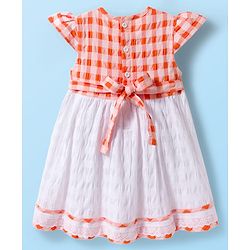 Babyhug Cotton Woven Cap Sleeves Checkered Frock with Bow Applique - Multicolor