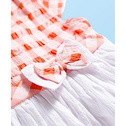 Babyhug Cotton Woven Cap Sleeves Checkered Frock with Bow Applique - Multicolor