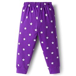 Babyhug Knit Full Sleeves Night Suit With Text Print - Purple