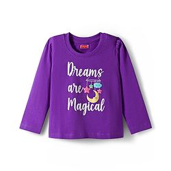 Babyhug Knit Full Sleeves Night Suit With Text Print - Purple