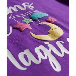 Babyhug Knit Full Sleeves Night Suit With Text Print - Purple