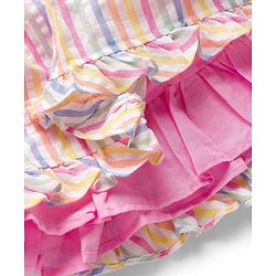 Babyhug Cotton Woven Cap Sleeves Striped Frock with Bow Applique - White