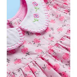 Babyhug Cotton Woven Cap Sleeves Frock With Floral Print & Embroidery & Bloomer - White