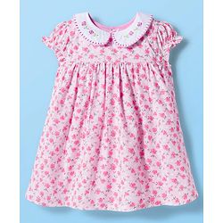 Babyhug Cotton Woven Cap Sleeves Frock With Floral Print & Embroidery & Bloomer - White