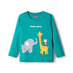 Babyhug Knit Full Sleeves Night Suit With Animal Print - Green