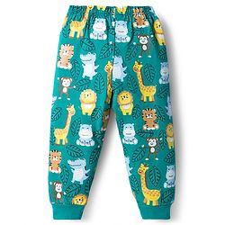 Babyhug Knit Full Sleeves Night Suit With Animal Print - Green