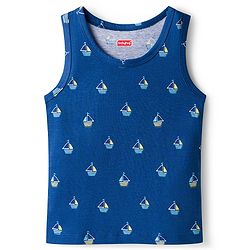 Babyhug 100% Cotton Single Jersey Knit Sando With Nautical Theme Print Pack Of 3 - Navy Blue Yellow & Light Blue