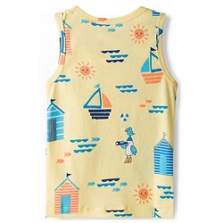 Babyhug 100% Cotton Single Jersey Knit Sando With Nautical Theme Print Pack Of 3 - Navy Blue Yellow & Light Blue