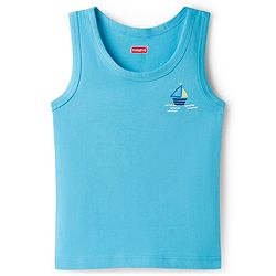 Babyhug 100% Cotton Single Jersey Knit Sando With Nautical Theme Print Pack Of 3 - Navy Blue Yellow & Light Blue