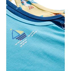 Babyhug 100% Cotton Single Jersey Knit Sando With Nautical Theme Print Pack Of 3 - Navy Blue Yellow & Light Blue