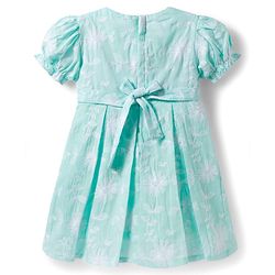 Babyhug Cotton Woven Half Puffed Sleeves Frock with Floral Embroidery & Bow Applique - Aqua Blue