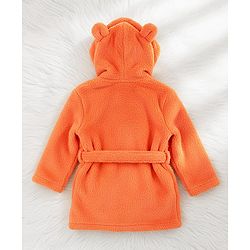 Babyhug Velour Knit Full Sleeves Hooded Bathrobe With Ear Applique - Orange