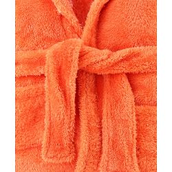 Babyhug Velour Knit Full Sleeves Hooded Bathrobe With Ear Applique - Orange
