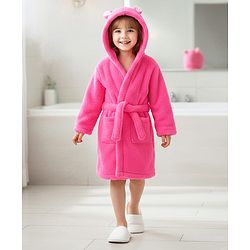 Babyhug Velour Knit Full Sleeves Hooded Bathrobe With Ear Applique - Orange