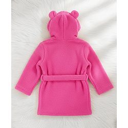 Babyhug Velour Knit Full Sleeves Hooded Bathrobe With Ear Applique - Orange