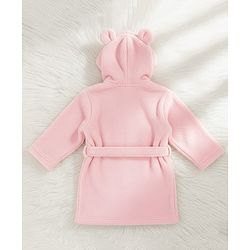 Babyhug Velour Knit Full Sleeves Hooded Bathrobe With Ear Applique - Orange
