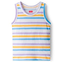 Babyhug Single Jersey Knit Sleeveless Sando With Text Print Pack Of 3 - Purple White & Light Blue