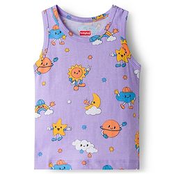 Babyhug Single Jersey Knit Sleeveless Sando With Text Print Pack Of 3 - Purple White & Light Blue