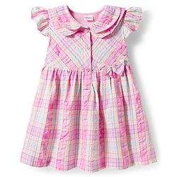 Babyhug Cotton Knit Frill Sleeves Checkered Frock - Multicolor