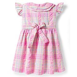 Babyhug Cotton Knit Frill Sleeves Checkered Frock - Multicolor