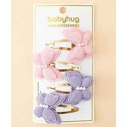 Babyhug Free Size Snap Clips With Butterfly Applique Pack Of 4 - Multicolor