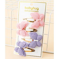 Babyhug Free Size Snap Clips With Butterfly Applique Pack Of 4 - Multicolor