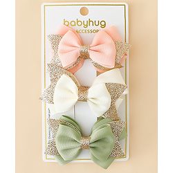 Babyhug  Free Size Bow Clips Pack of 3 - Pink white & Green