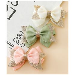 Babyhug  Free Size Bow Clips Pack of 3 - Pink white & Green