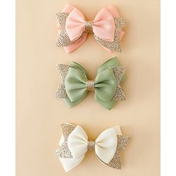 Babyhug  Free Size Bow Clips Pack of 3 - Pink white & Green