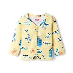 Babyhug 100% Cotton Knit Full Sleeves Front Open Jhablas with Nautical Theme Print Pack of 3 - Yellow Navy & Light Blue