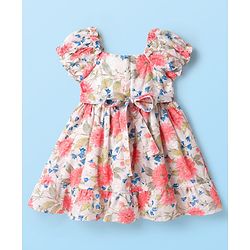 Babyhug Cotton Woven Half Sleeves Frock With Floral Print - White