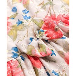 Babyhug Cotton Woven Half Sleeves Frock With Floral Print - White