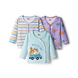 Babyhug Interlock Knit Jhablas With Vehicle Print Pack Of 3 - Purple Light Blue & White