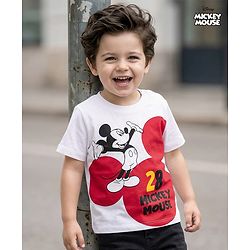 Babyhug Disney Single Jersey Knit Half Sleeves T-Shirt With Mickey Mouse Graphics - White