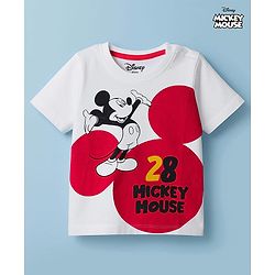 Babyhug Disney Single Jersey Knit Half Sleeves T-Shirt With Mickey Mouse Graphics - White