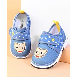 Cute Walk by Babyhug Velcro Closuer Casual Shoes With Star Print & Cat Applique - Blue