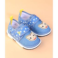Cute Walk by Babyhug Velcro Closuer Casual Shoes With Star Print & Cat Applique - Blue