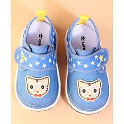 Cute Walk by Babyhug Velcro Closuer Casual Shoes With Star Print & Cat Applique - Blue