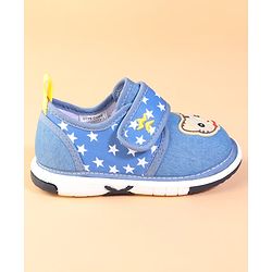 Cute Walk by Babyhug Velcro Closuer Casual Shoes With Star Print & Cat Applique - Blue