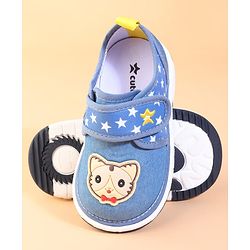 Cute Walk by Babyhug Velcro Closuer Casual Shoes With Star Print & Cat Applique - Blue