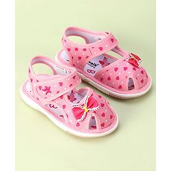 Cute Walk by Babyhug Velcro Closure Sandals with Bow Applique & Heart Print - Pink