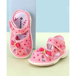 Cute Walk by Babyhug Velcro Closure Sandals with Bow Applique & Heart Print - Pink