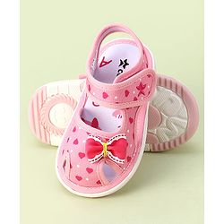 Cute Walk by Babyhug Velcro Closure Sandals with Bow Applique & Heart Print - Pink