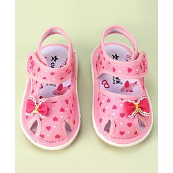 Cute Walk by Babyhug Velcro Closure Sandals with Bow Applique & Heart Print - Pink