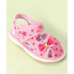 Cute Walk by Babyhug Velcro Closure Sandals with Bow Applique & Heart Print - Pink