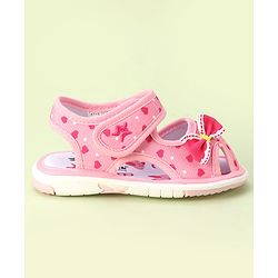 Cute Walk by Babyhug Velcro Closure Sandals with Bow Applique & Heart Print - Pink