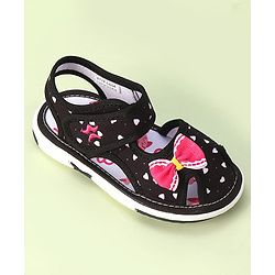 Cute Walk by Babyhug Velcro Closure Sandals with Bow Applique & Heart Print - Pink