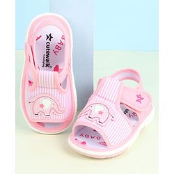 Cute Walk by Babyhug Velcro Closure Sandals Elephant Patch & Stripes - Pink